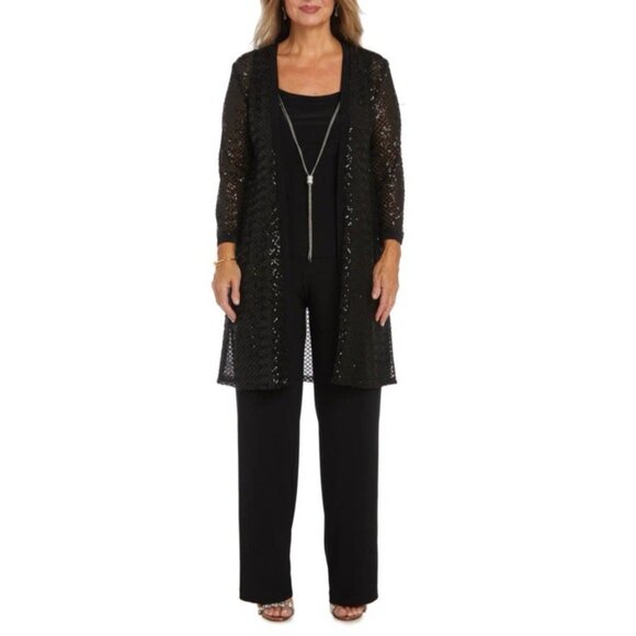 R & M Richards 10 Black 3 Pc Set Jacket Pant Suit Party Wedding Guest $190 NEW - Picture 5 of 16